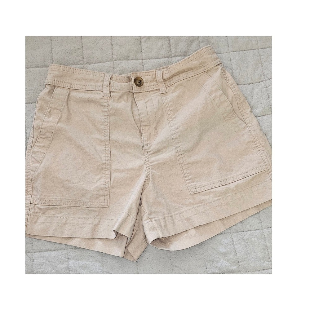 A New Day Women Tan Khaki High Rise Utility Stretch Shorts Size 4 Front Pockets